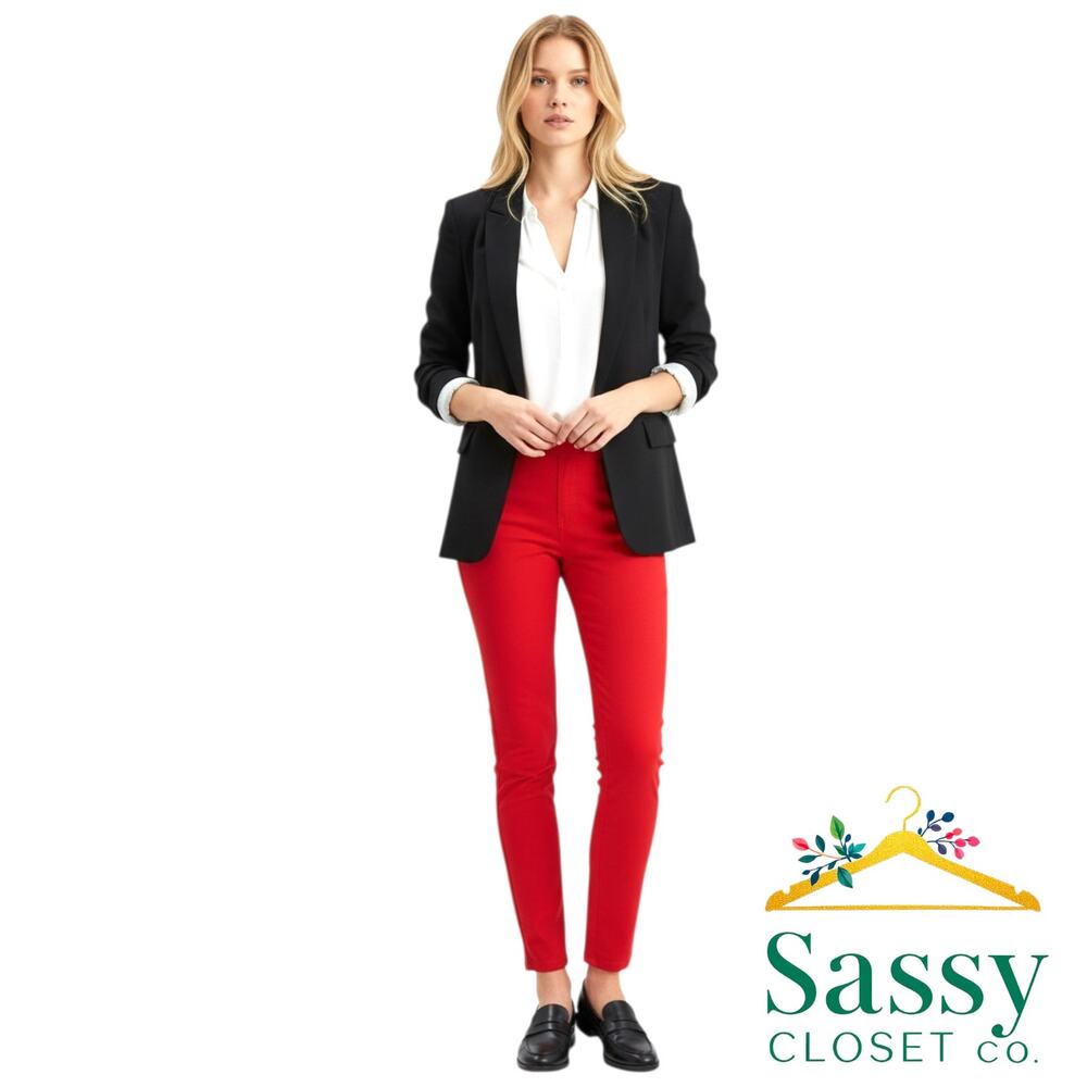 HM Red Skinny Pants 6 Pull On Stretch Flat Front Jeggings EUC